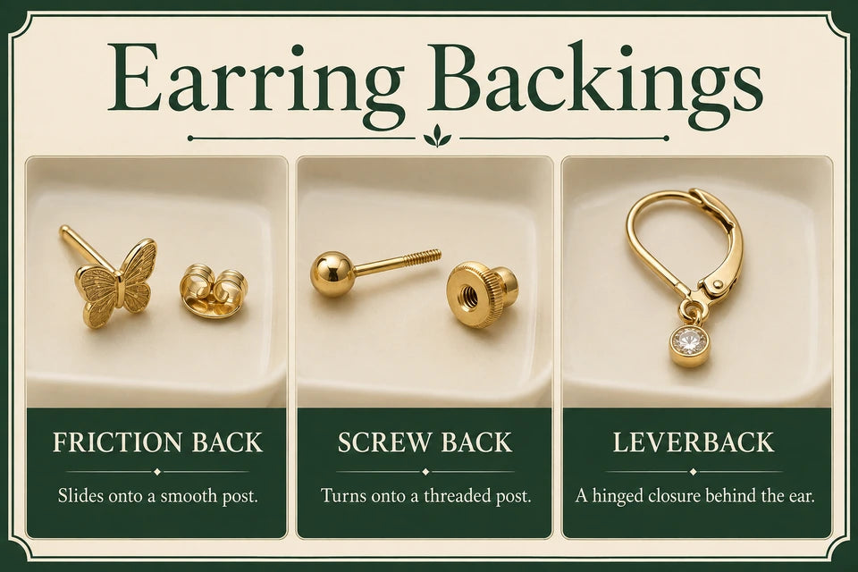 Earring Backing Guide: Slides onto a smooth post. Turns onto a threaded post.