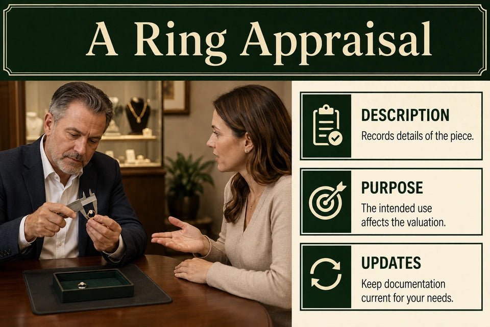 Engagement Ring Appraisal Guide: Records details of the piece. The intended use affects the valuation.