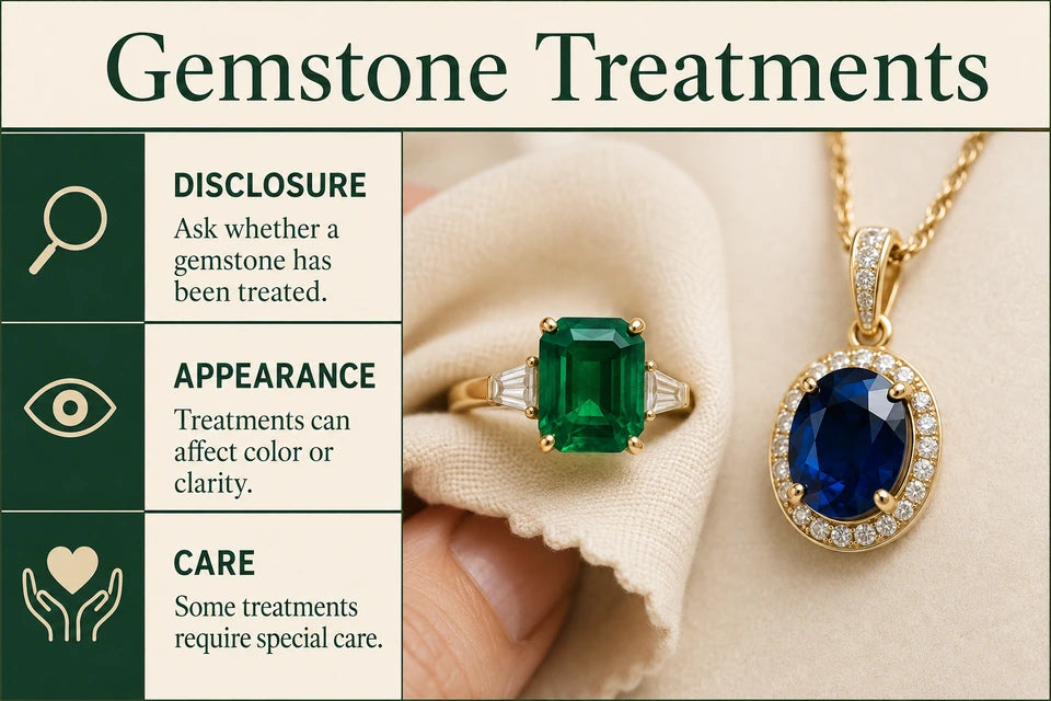 Gemstone Treatment Guide: Ask whether a gemstone has been treated. Treatments can affect color or clarity.