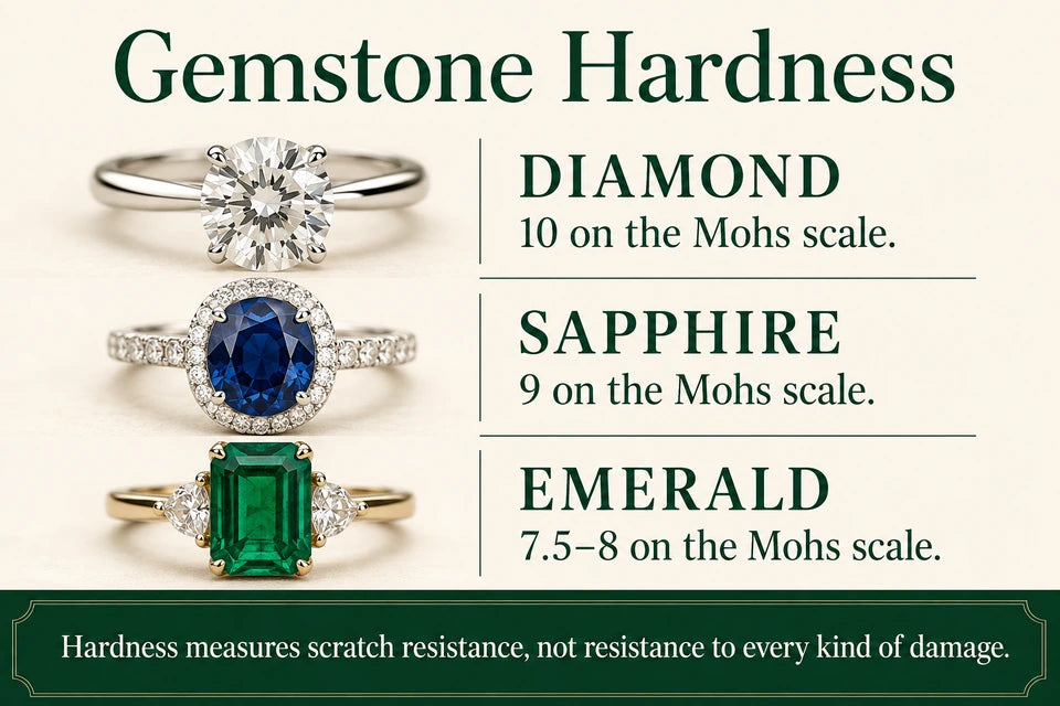 Gemstone Hardness Guide: 10 on the Mohs scale. 9 on the Mohs scale.