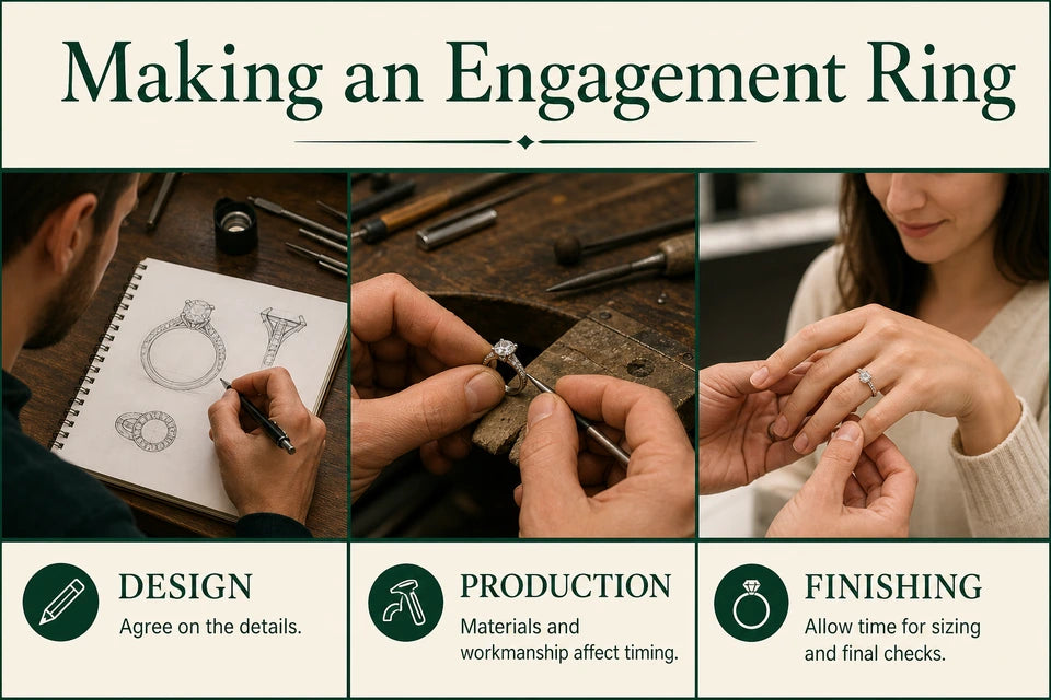 How Long Does It Take to Make an Engagement Ring?: Agree on the details. Materials and workmanship affect timing.