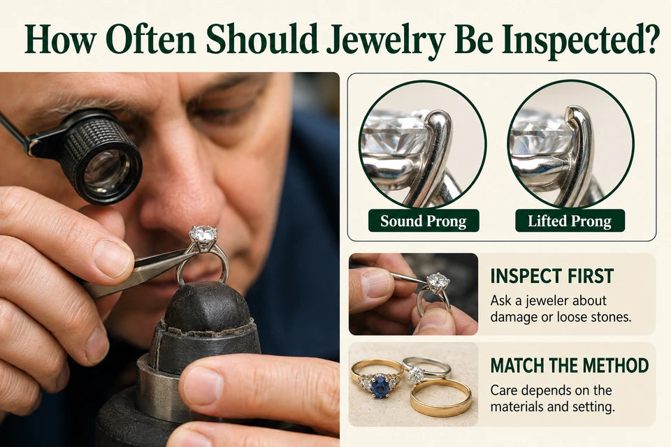 How Often Should Jewelry Be Inspected?: Ask a jeweler about damage or loose stones. Care depends on the materials and setting.