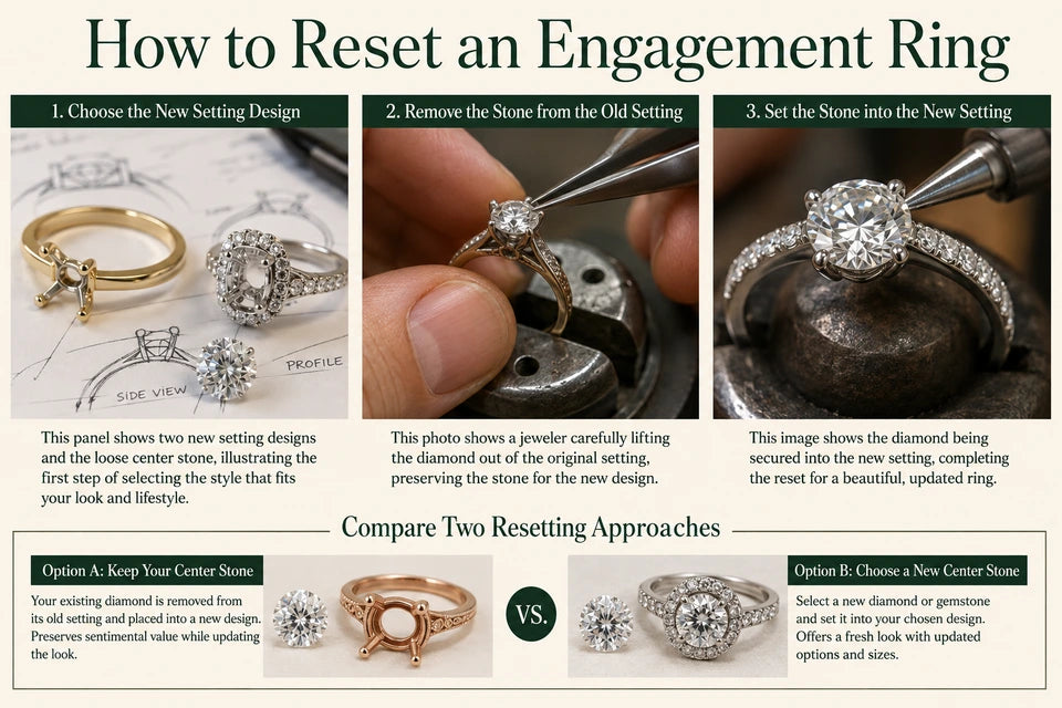 How to Reset an Engagement Ring: Compare the proposed form and proportions. Inspect how the components join together.