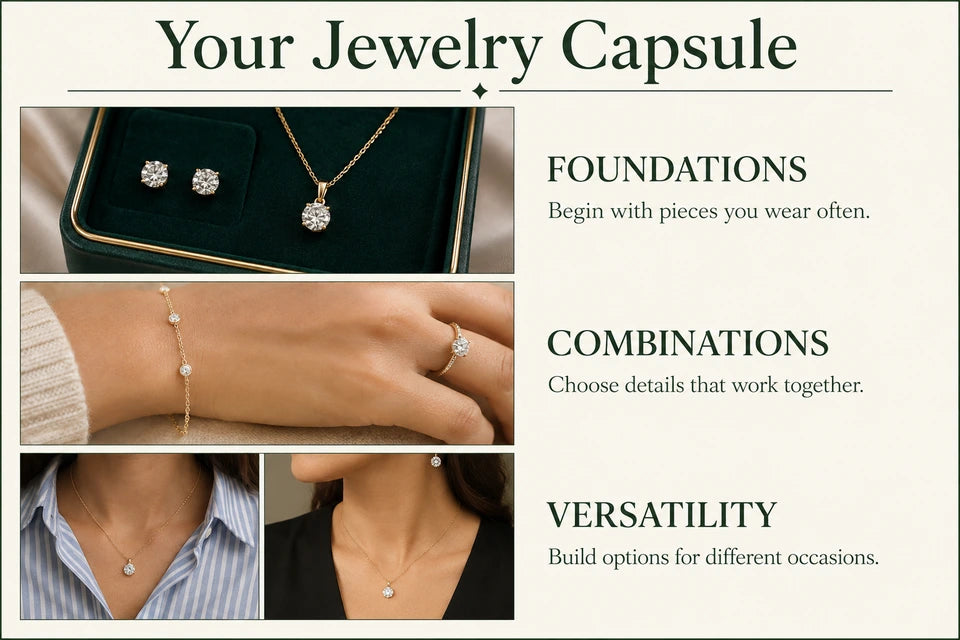 Jewelry Capsule Wardrobe Guide: Begin with pieces you wear often. Choose details that work together.