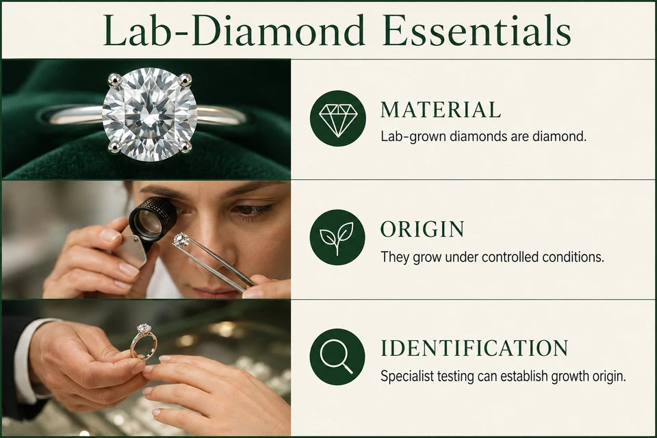 Lab Diamond 101: Lab-grown diamonds are diamond. They grow under controlled conditions.