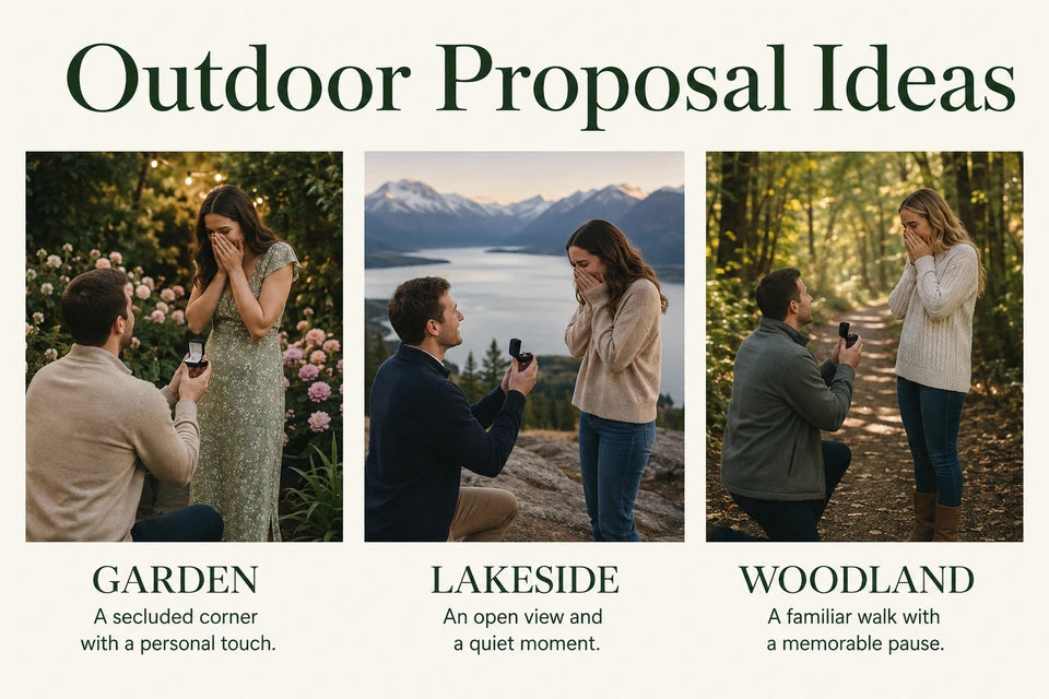 Outdoor Proposal Ideas: A secluded corner with a personal touch. An open view and a quiet moment.