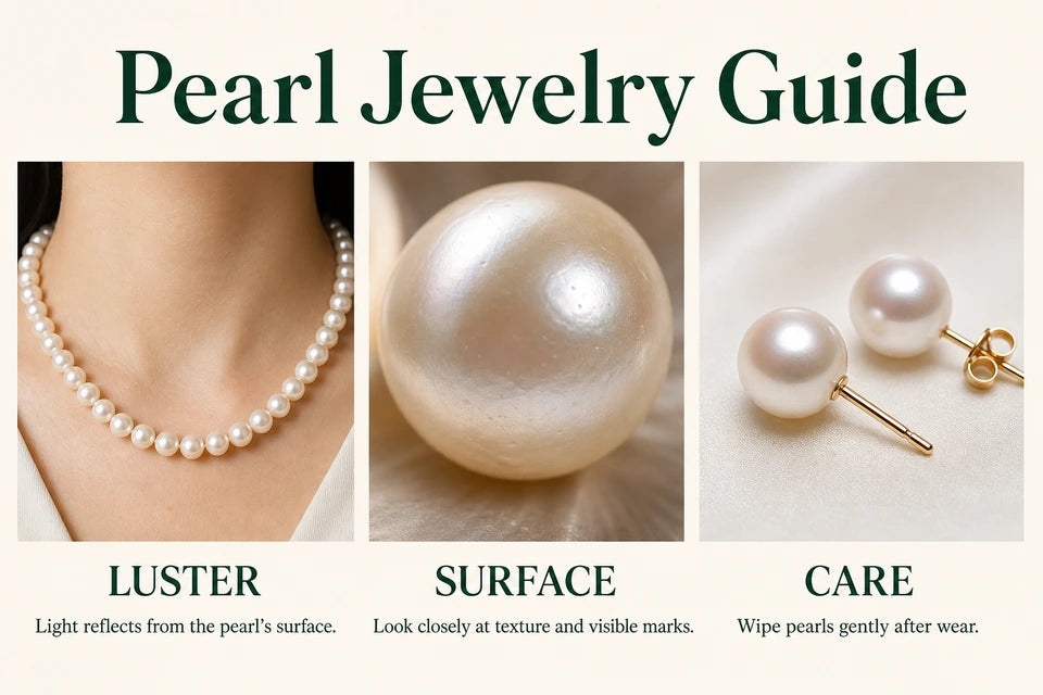 Pearl Jewelry Guide: Light reflects from the pearl’s surface. Look closely at texture and visible marks.