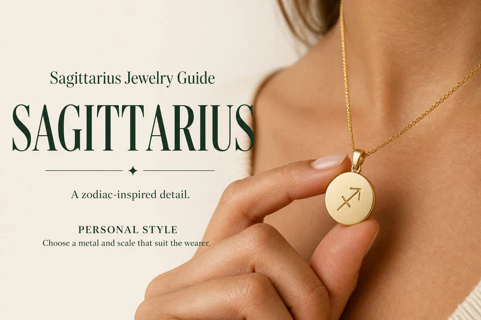 Sagittarius Jewelry Guide: A zodiac-inspired detail. Choose a metal and scale that suit the wearer.