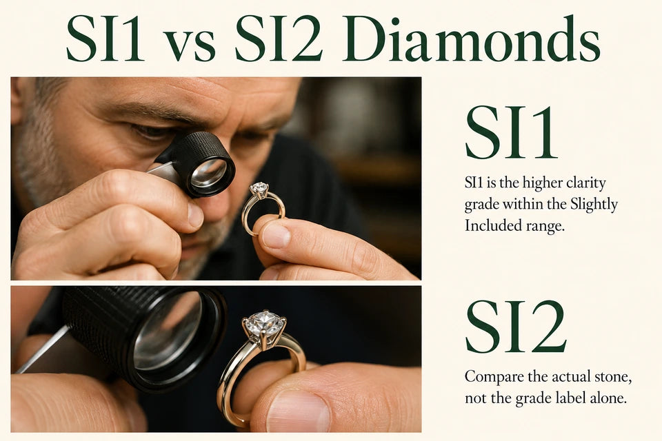 SI1 vs SI2 Diamonds: SI1 is the higher clarity grade within the Slightly Included range. Compare the actual stone, not the grade label alone.