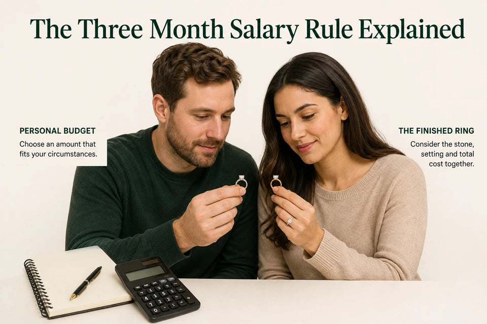 The Three Month Salary Rule Explained: Choose an amount that fits your circumstances. Consider the stone, setting and total cost together.