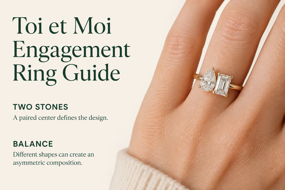 Toi et Moi Engagement Ring Guide: A paired center defines the design. Different shapes can create an asymmetric composition.