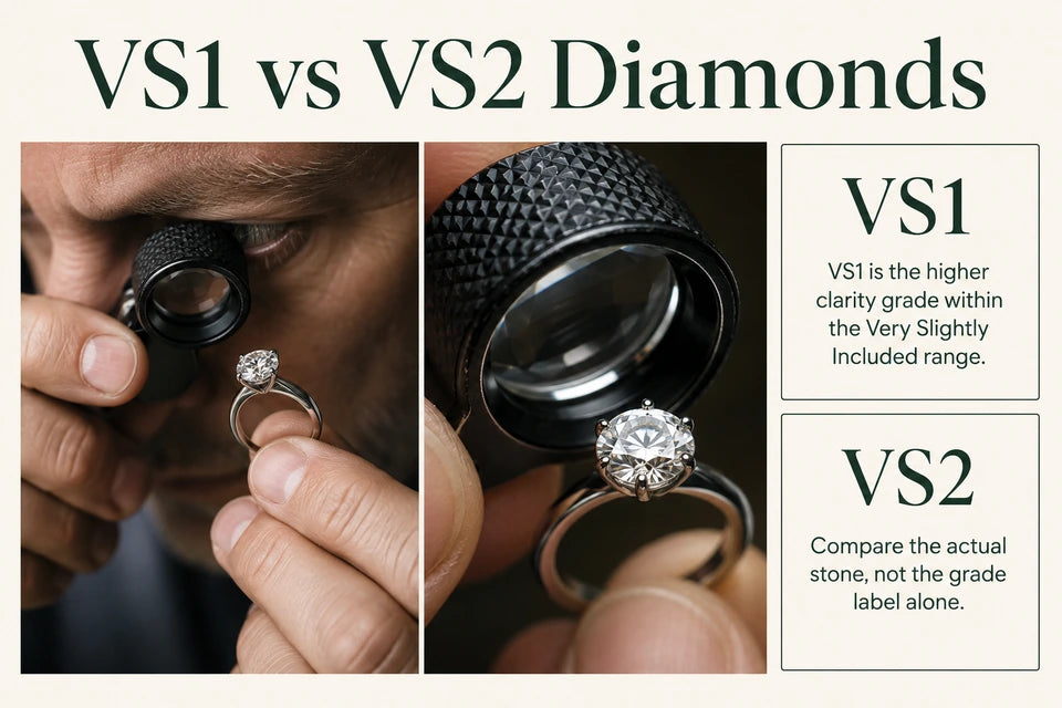 VS1 vs VS2 Diamonds: VS1 is the higher clarity grade within the Very Slightly Included range. Compare the actual stone, not the grade label alone.