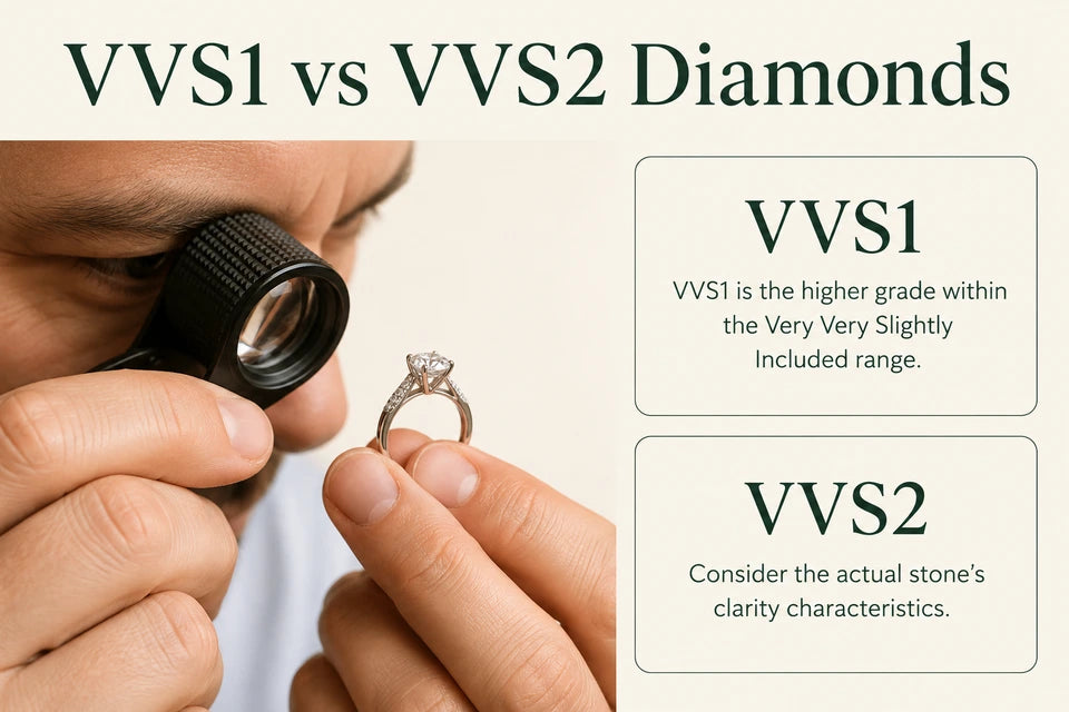 VVS1 vs VVS2 Diamonds: VVS1 is the higher grade within the Very Very Slightly Included range. Consider the actual stone’s clarity characteristics.