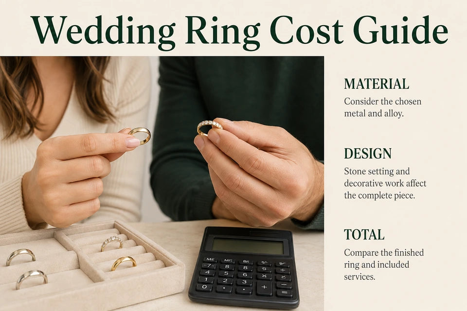 Wedding Ring Cost Guide: Consider the chosen metal and alloy. Stone setting and decorative work affect the complete piece.