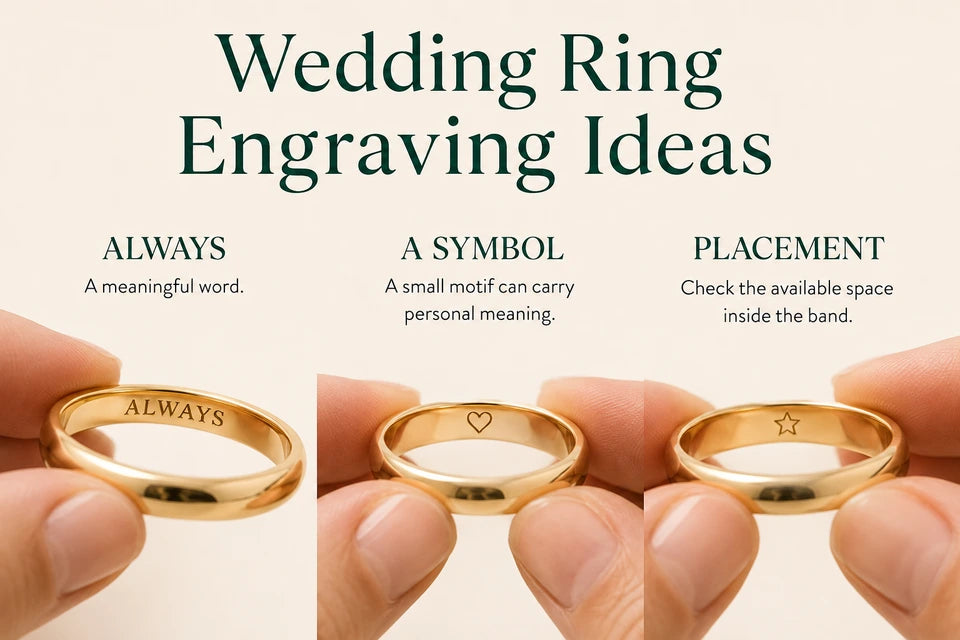 Wedding Ring Engraving Ideas: A meaningful word. A small motif can carry personal meaning.