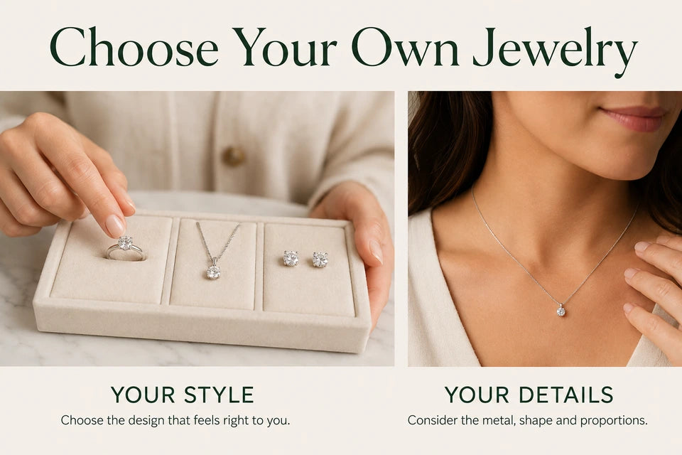 Choose Your Own Jewelry: Choose the design that feels right to you. Consider the metal, shape and proportions.